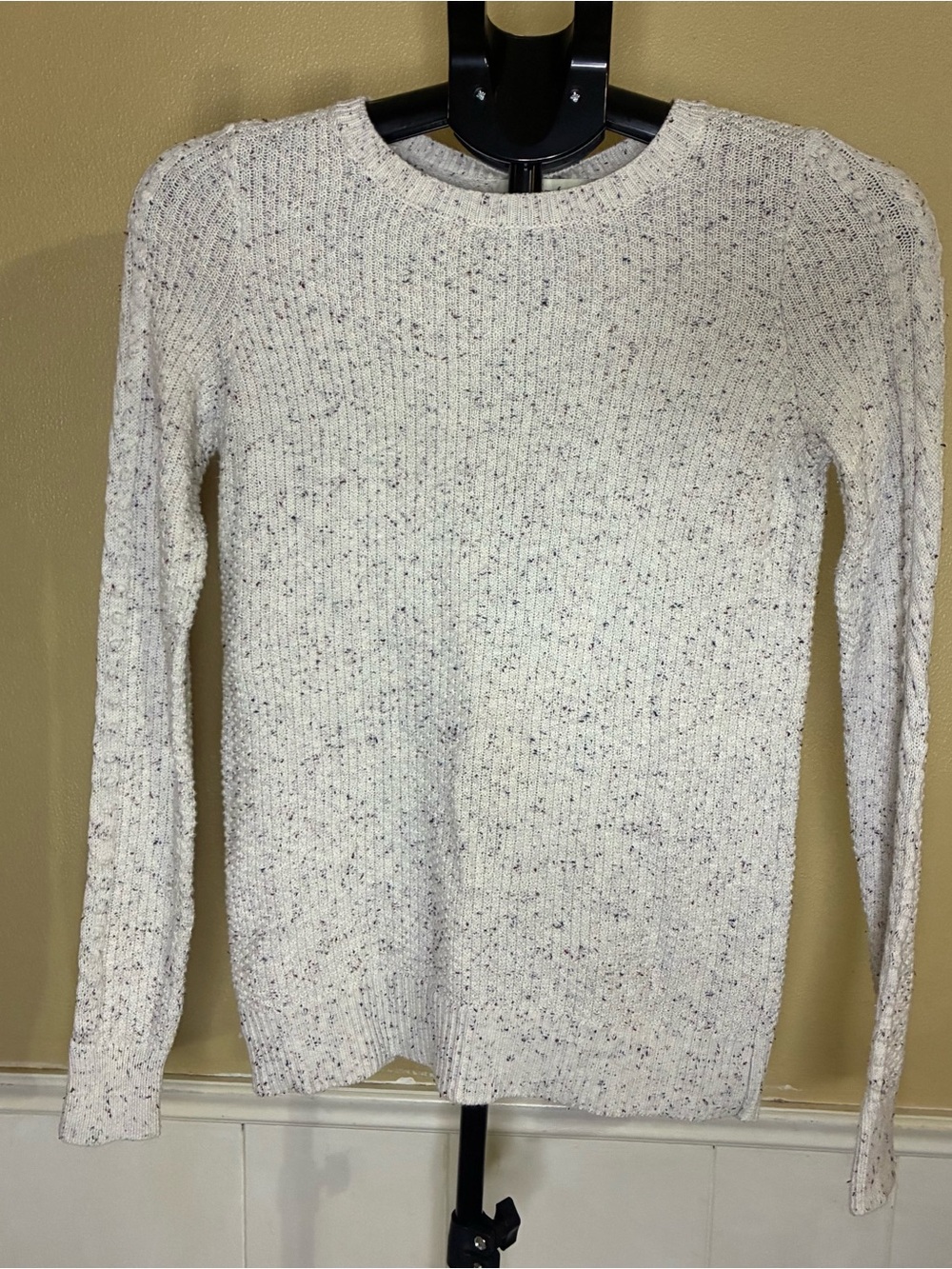 LOFT Cream Speckled Ribbed Crewneck Sweater